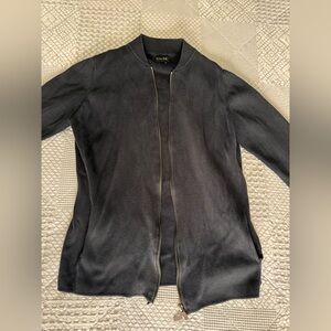 Massimo Dutti Black Zip-Front Long Jacket